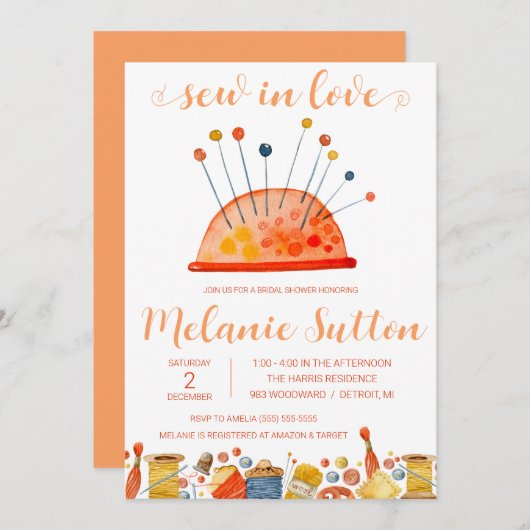 Invitation Coudre dans l'amour, coudre des notes Fête des mar (Devant / Derrière)