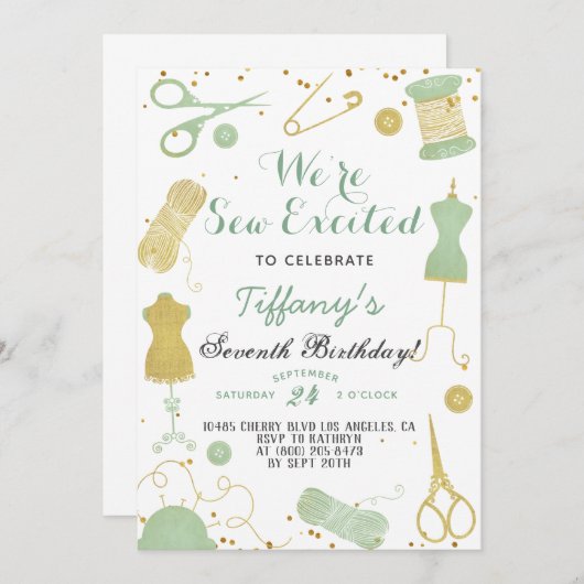 Invitation Coudre Excitée Anniversaire (Devant / Derrière)