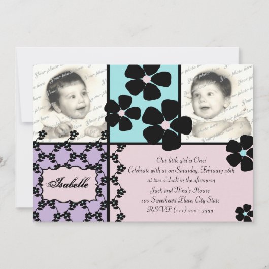 Invitation Couette bébé et fleurs (Devant)