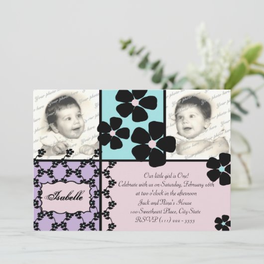 Invitation Couette bébé et fleurs (Debout devant)