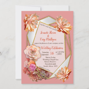 Invitation Couleur Abricot Crush avec Succulentes