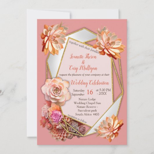 Invitation Couleur Abricot Crush avec Succulentes (Devant)