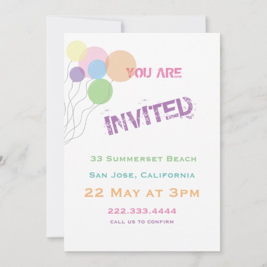 INVITATION COULEUR ANNIVERSAIRE DE FÊTE INVITATION. NOM MODÈL (Dos)