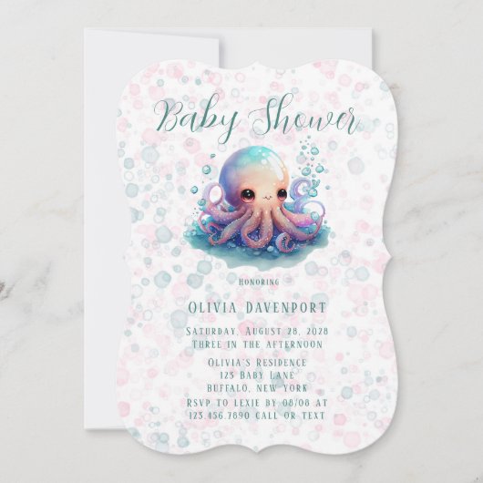 Invitation Couleur Aquarelle Cute Octopus Avec Baby shower Bu (Devant)
