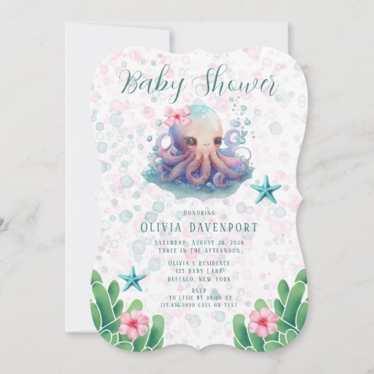 Invitation Couleur Aquarelle Cute Octopus Avec Baby shower Bu (Devant)