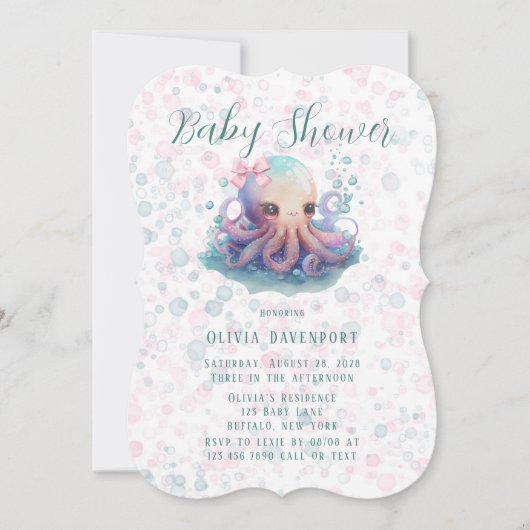 Invitation Couleur Aquarelle Cute Octopus Avec Baby shower Bu (Devant)