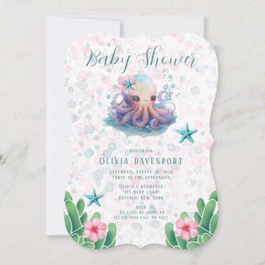 Invitation Couleur Aquarelle Cute Octopus Avec Baby shower Bu (Devant)