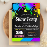 Invitation Couleur arc-en-ciel Slime fête d'anniversaire<br><div class="desc">Éblouissez vos invités avec cette invitation de fête d'anniversaire colorée avec des éclats de fines lamelles et une typographie vibrante. Ajoutez simplement les détails de votre événement sur ce modèle facile à utiliser pour en faire une invitation unique.</div>