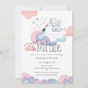 Invitation Couleur arc-en-ciel sur le nuage 9 Baby shower Elé