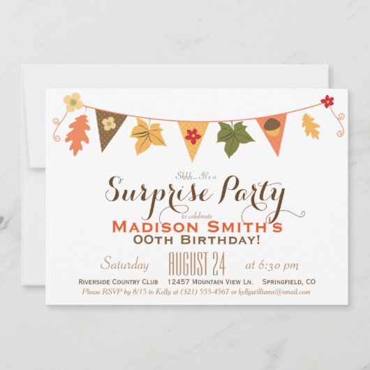 Invitation Couleur automne Feuille Bunthday Surprise Party (Devant)