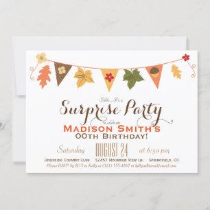 Invitation Couleur automne Feuille Bunthday Surprise Party