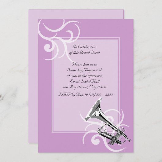 Invitation Couleur complète de la trompette (Devant / Derrière)