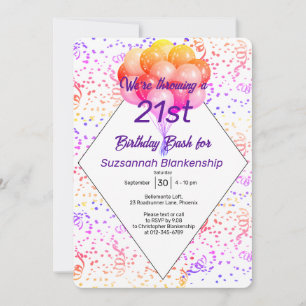 Invitation Couleur Confetti Balloon personnalisé Anniversaire