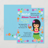 Invitation Couleur Cute Hawaii Hula Girl Luau (Devant / Derrière)