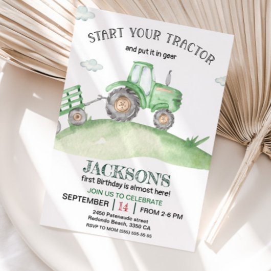 Invitation Couleur d'aquarelle 1er anniversaire du Tracteur v
