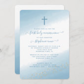 Invitation Couleur d'Aquarelle bleu communion (Devant / Derrière)