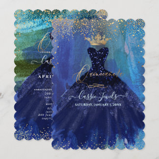 Invitation Couleur d'aquarelle bleu marine Turquoise Quincean