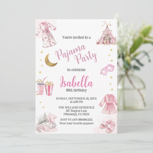 Invitation Couleur d'aquarelle de la fête du pyjama (Debout devant)
