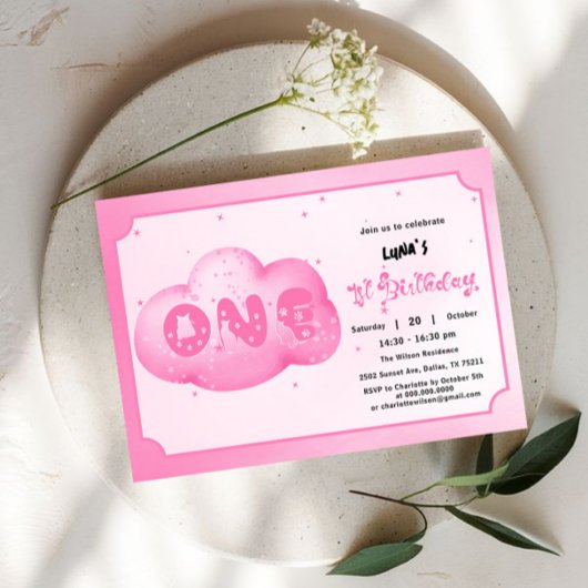 Invitation Couleur d'aquarelle de la police de chats rose Clo