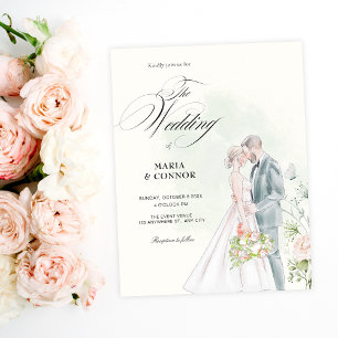 Invitation Couleur d'aquarelle de mariée et de mariée mariage