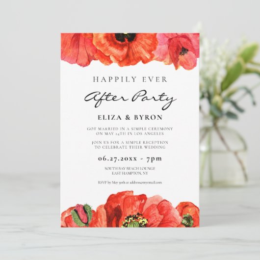 Invitation Couleur d'aquarelle des pavots rouges Heureux touj (Debout devant)