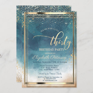 Invitation Couleur d'aquarelle Gold 30e fête d'anniversaire