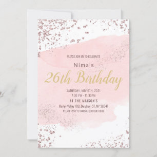 Invitation Couleur d'aquarelle rose avec parties scintillant