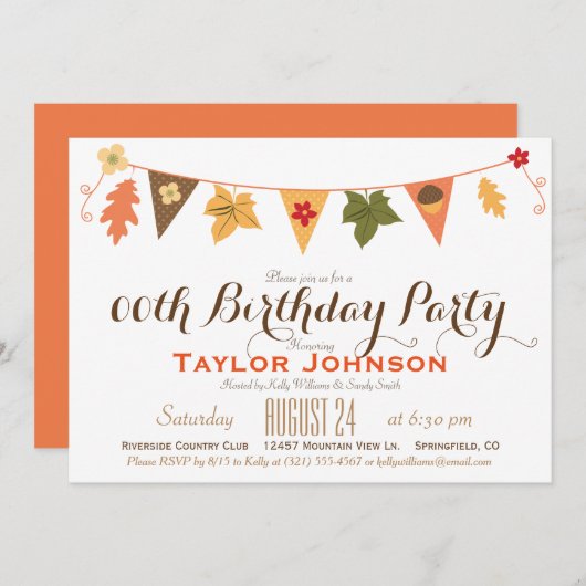 Invitation Couleur d'automne Drapeau Feuille Jour d'anniversa (Devant / Derrière)