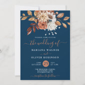 Invitation Couleur d'automne Floral Marine bleu QR Code Maria (Devant)