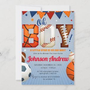 Invitation Couleur de Baby shower All-Star Sports personnels