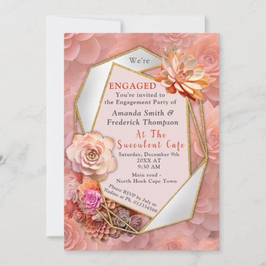 Invitation Couleur de broyage d'abricot 2024 avec succulents (Devant)