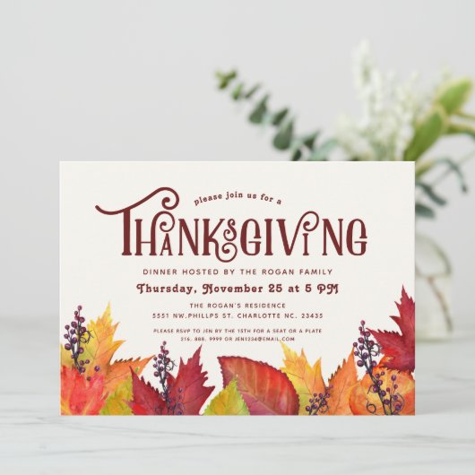 Invitation Couleur de l'automne | Soirée Thanksgiving (Debout devant)