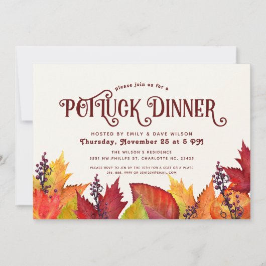 Invitation Couleur de l'automne | Soirée Thanksgiving PotLuck (Devant)