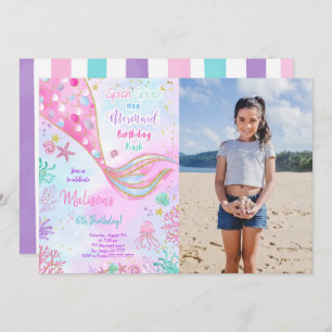 Invitation Couleur de l'eau Sirène Anniversaire Photo Invitat