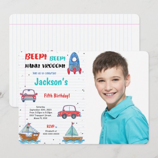 Invitation Couleur de l'eau Transport photo d'anniversaire (Devant / Derrière)