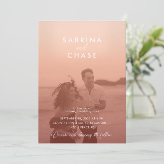 Invitation Couleur de superposition Bleu Mariage photo élégan (Debout devant)