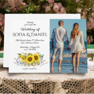 Invitation Couleur de tournesol bleu photo mariageInvitation