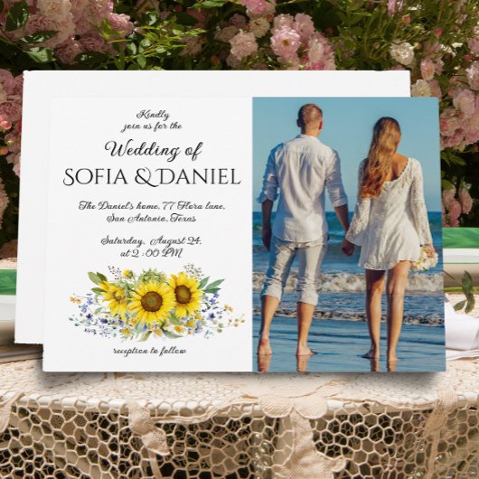 Invitation Couleur de tournesol bleu photo mariageInvitation