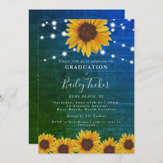 Invitation Couleur de tournesol en Russie : un vert bleu (Devant / Derrière)