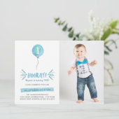 Invitation Couleur d'eau bleu Bleu photo fête d'anniversaire (Debout devant)