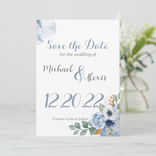 Invitation Couleur d'eau bleu foncé (Debout devant)