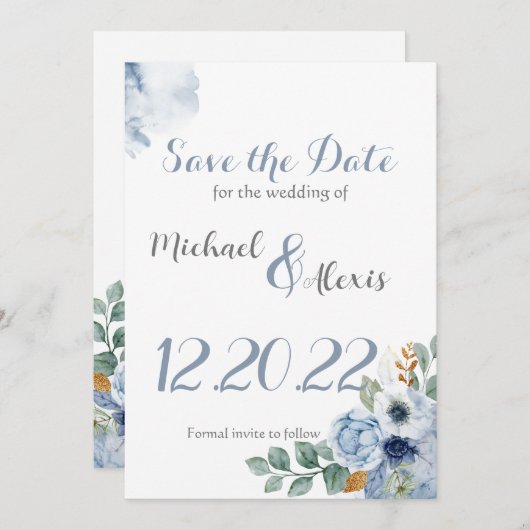 Invitation Couleur d'eau bleu foncé (Devant / Derrière)