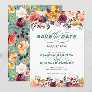 Invitation Couleur d'eau colorée fleurs & accent calligraphie