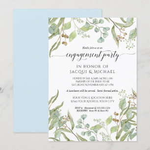 Invitation Couleur d'eau de la partie d'engagement Eucalyptus