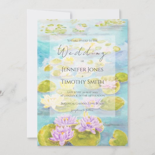 Invitation couleur d'eau de l'étang nénuphar rose violet (Devant)