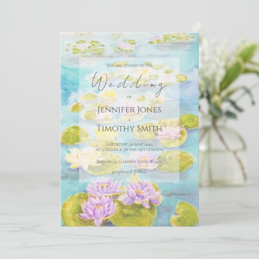 Invitation couleur d'eau de l'étang nénuphar rose violet (Debout devant)