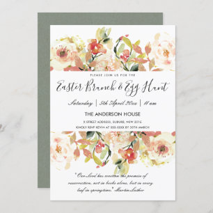 INVITATION COULEUR D'EAU DE PÂQUES FLORALE BRUNCH & OEUF CHAS