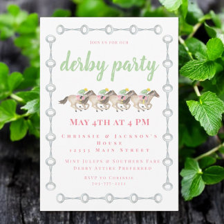 Invitation Couleur d'eau Derby Party Horses Racing