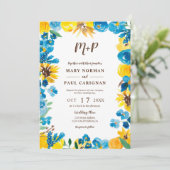 Invitation Couleur d'eau des tournesols couronne chute photo  (Debout devant)