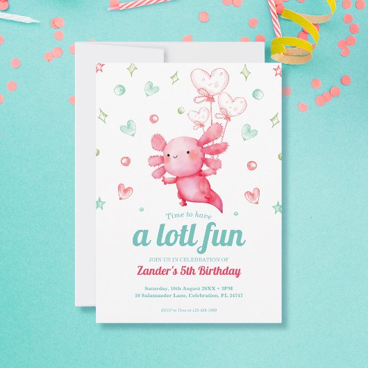 Invitation Couleur d'eau douce Axolotl Anniversaire de enfant